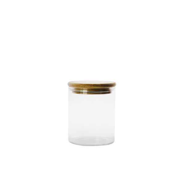 Modern Glass Storage Jar with Airtight Bamboo Lid (250 ML)