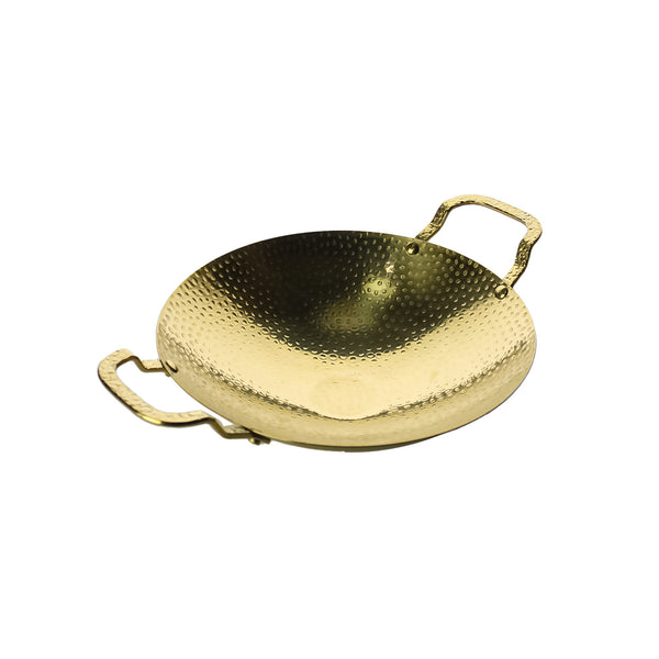 Golden Hammered Metal Serving Bowl with Handles
