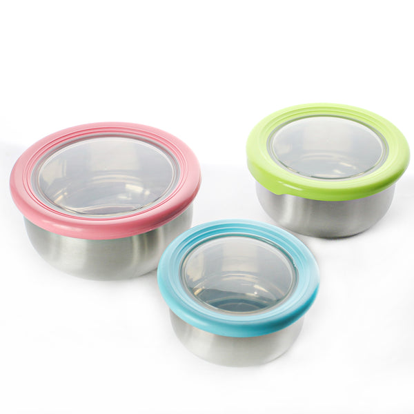 Stainless Steel Food Storage Containers with Colored Lids (Set of 3)