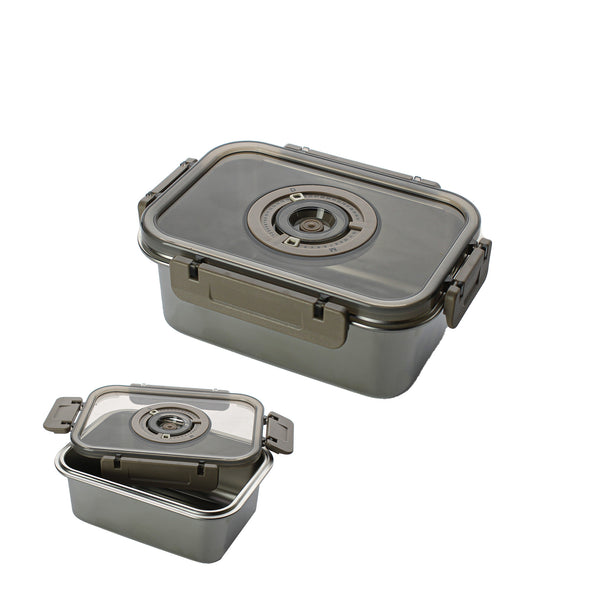 Vacuum-sealed stainless steel lunch box with air release lid
