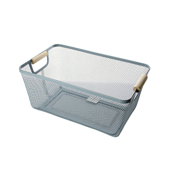 Metal mesh storage basket with wooden handles