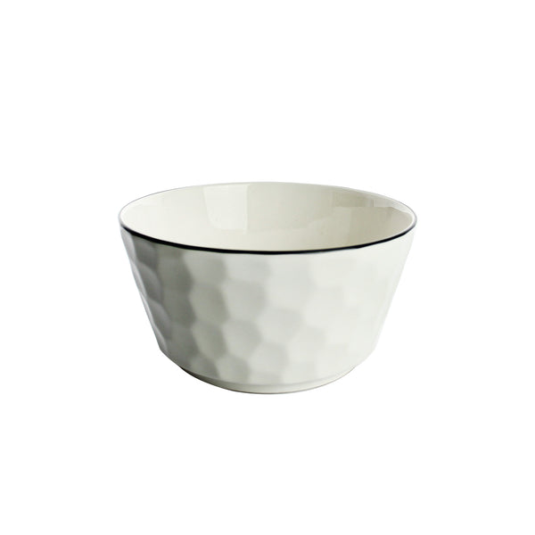 وعاء سيراميك أبيض مخدد أنيق بحافة ذهبية