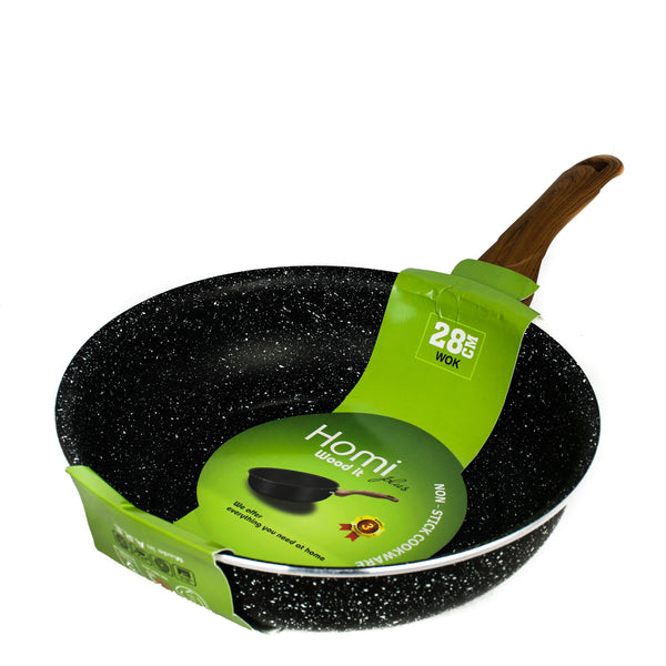 Granite wok, size 28 cm, with wooden handle