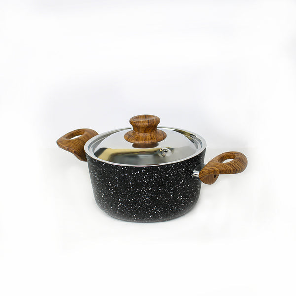 Non-slip pot with wooden handle, various sizes