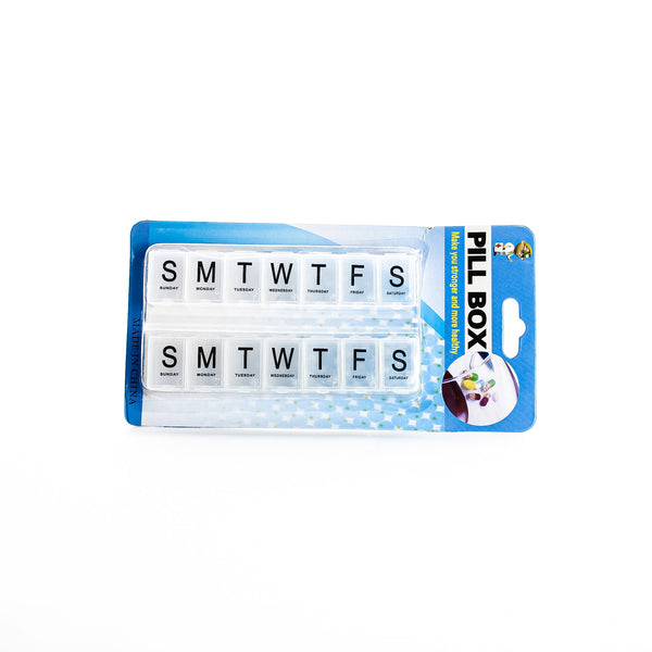 صندوق منظم حبوب للأدوية لمدة 7 أيام مرتين يوميًا (14 مقصورة)