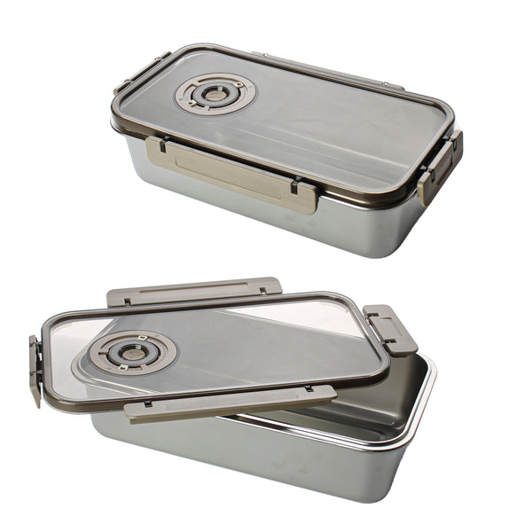 Vacuum-sealed stainless steel lunch box with air release lid
