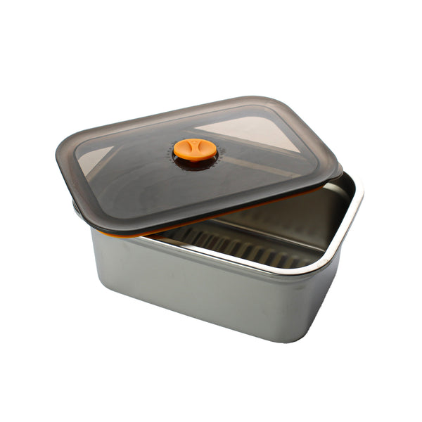 Rectangular Food Storage Container Made of Stainless Steel with a Tight-Sealing Lid