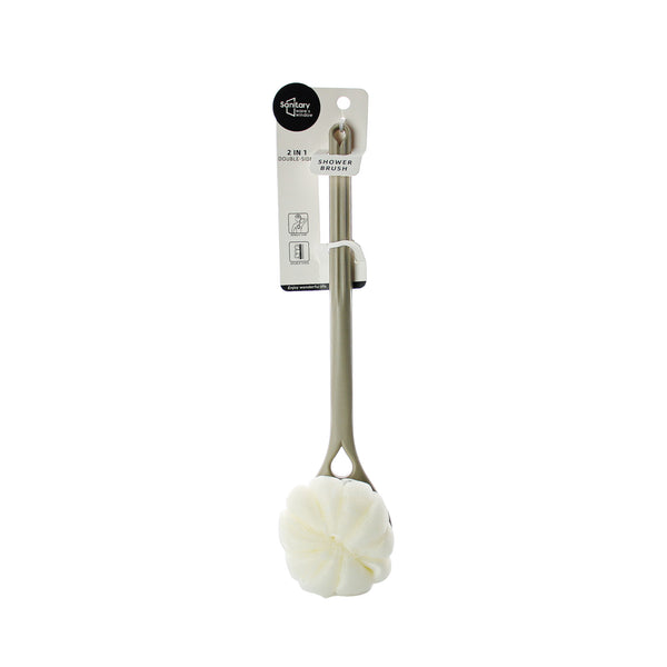 2-in-1 Long Handle Bath Brush with Loofah and Bristles