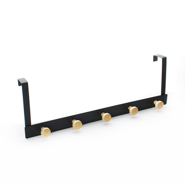 Door hanger with five wooden hooks - black metal