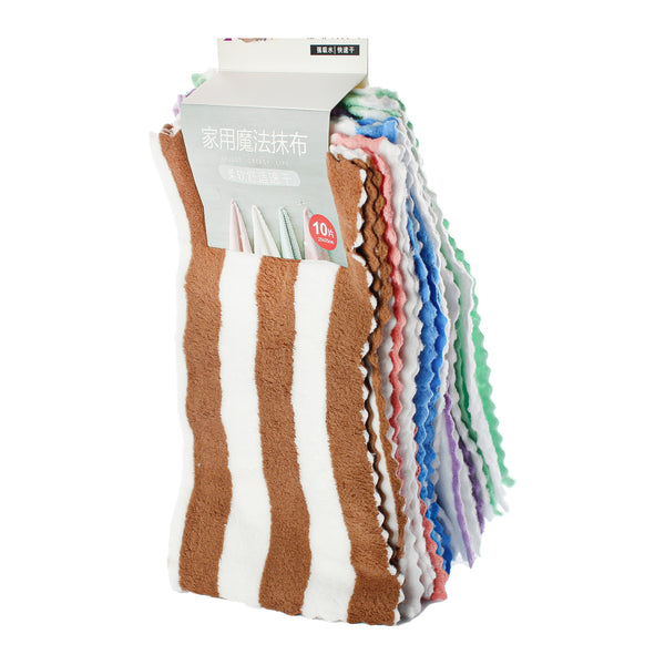 Multicolored Striped and Ruffled Cleaning Cloths (Pack of 10 Pieces)