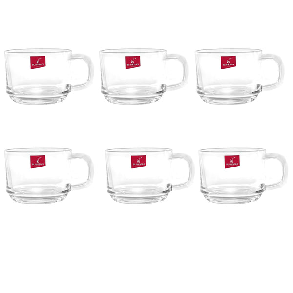 طقم 6 أكواب شاي/قهوة زجاجية شفافة (قاعدة مربعة)