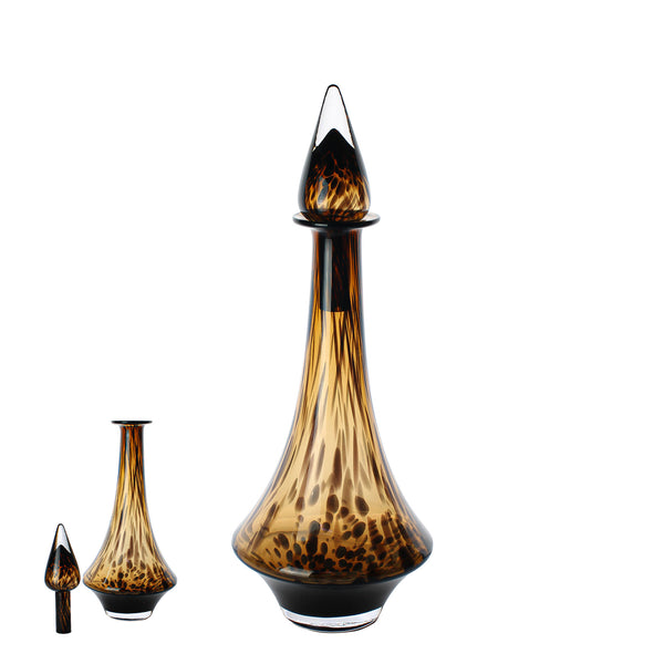 Elegant artistic glass pitcher in amber and brown with a stopper