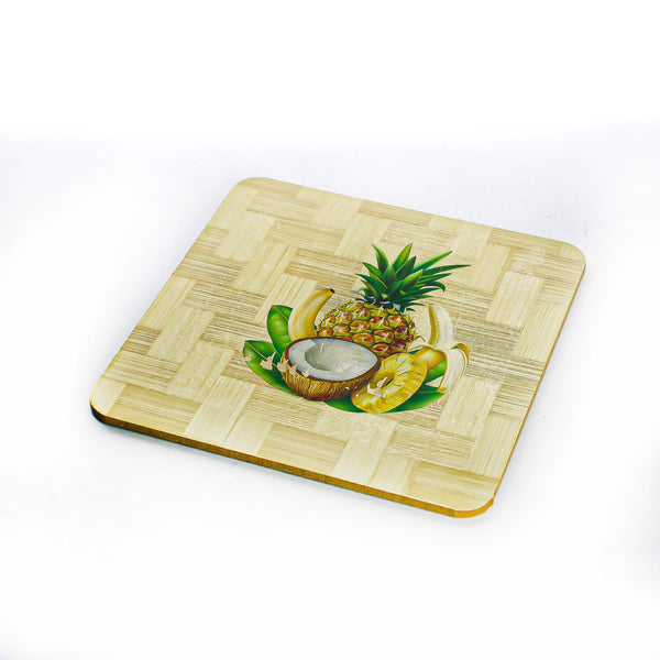 قاعدة أكواب من الخيزران بطبعة فواكه