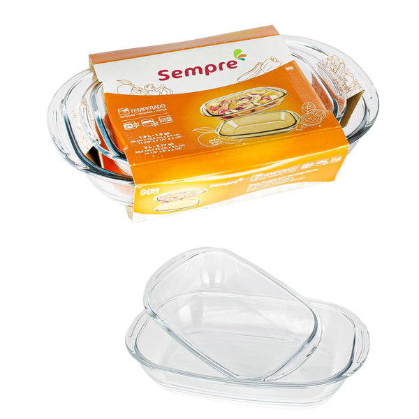 طقم 2 صينية خبز زجاجية مستطيلة - Sempre