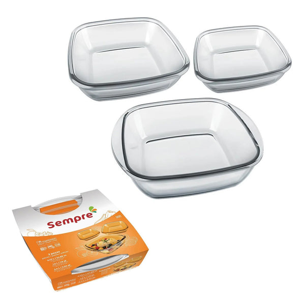 2.4, 1.5, 0.73 - Square Glass Bread Plate Set Sempre - 3 Sizes