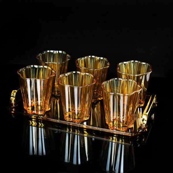 Set of 6 cups with glass tray