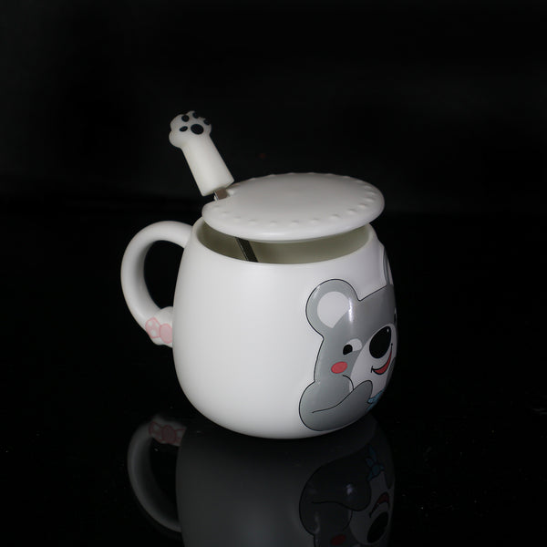 Large porcelain mug with lid and spoon