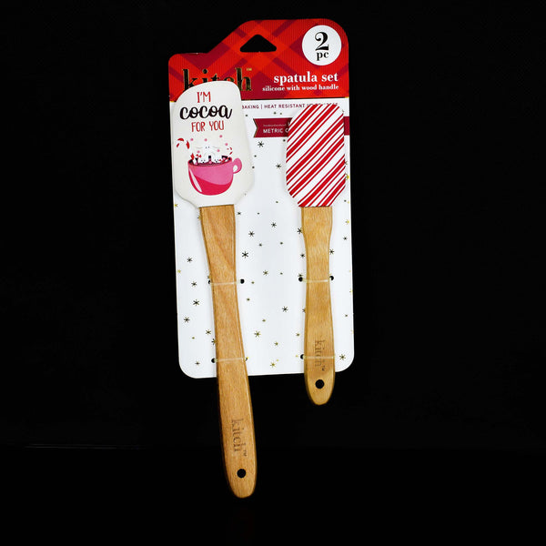 Cooking Set - 2 Spoons - 2 Pieces - Silicone with Wooden Handle Kitch