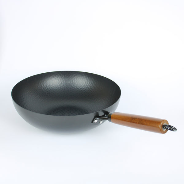 Iron pot wok- High quality iron - Handle made with original wood- diameter 32cm- with wooden lid