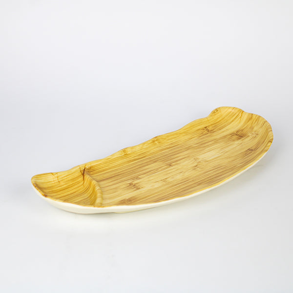 Wooden melamine plate with sauce compartment