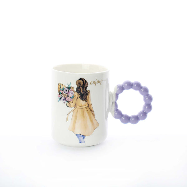 Ceramic Coffee Mugs with Beaded Handles 340 ml