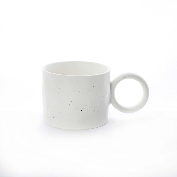 Minimalist White Speckled Ceramic Mug with Round Handle