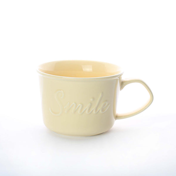 Smile Embossed Cream Ceramic Coffee Mug 400 ml