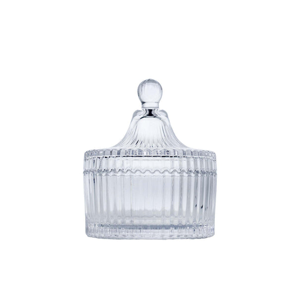 Clear Ribbed Glass Candy Jar with Lid