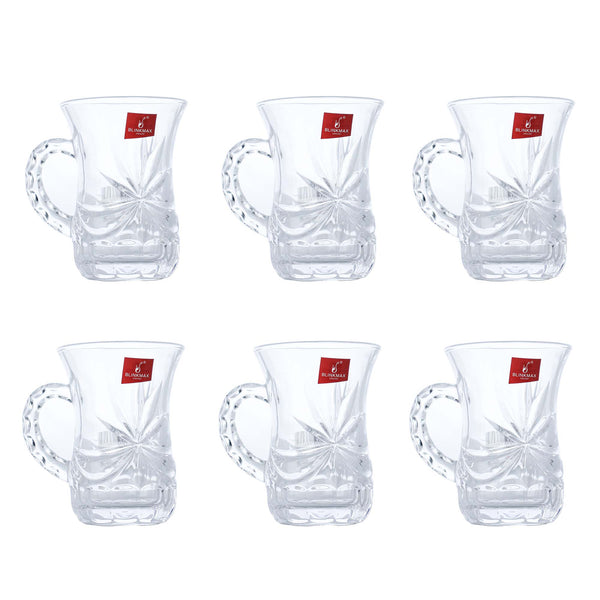 Blinkmax Starburst Design Tea Mugs with Handle - Set of 6 - 162 ML