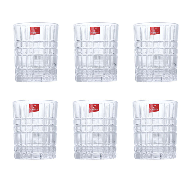 Blinkmax Square Grid Tumbler Glasses - Set of 6 - 350 ML