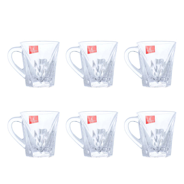 Blinkmax Diamond Cut Glass Coffee Mugs - Set of 6 - 190 ML