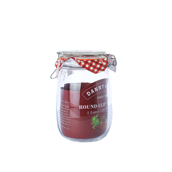 Danny Home 1 Litre Round Clip Top Glass Storage Jar