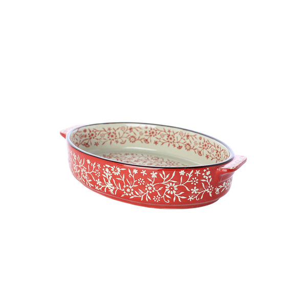 Red Floral Ceramic Oval Baking Dish