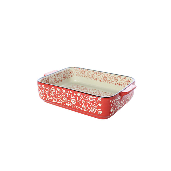 Red Floral Ceramic Rectangular Baking Dish - 18*13 CM