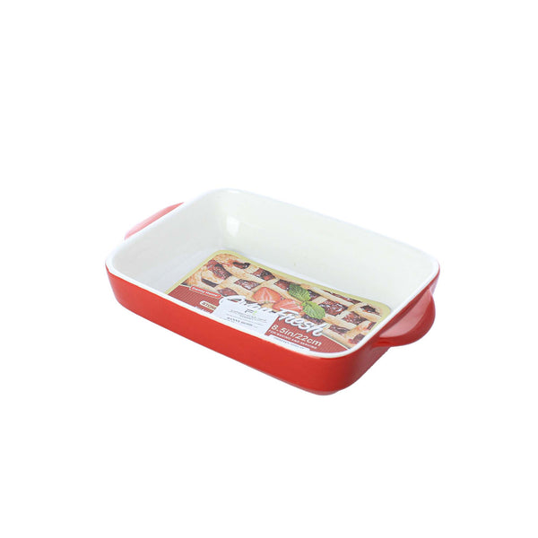 Danny Home 8.5-inch (22cm) Red Ceramic Rectangular Baking Dish - Oven Fresh