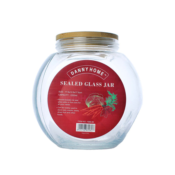 Danny Home 2.2 Litre Large Sealed Glass Storage Jar with Wooden Lid