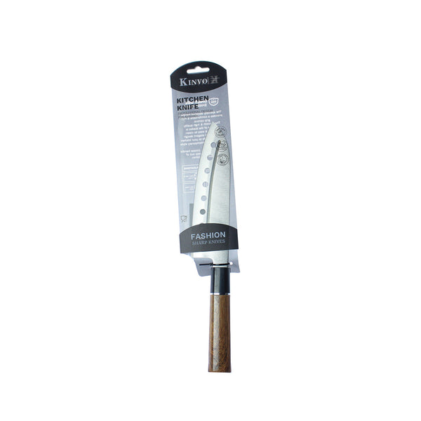 Kinvo Professional Santoku Knife with Granton Edge - Dark Wood Handle