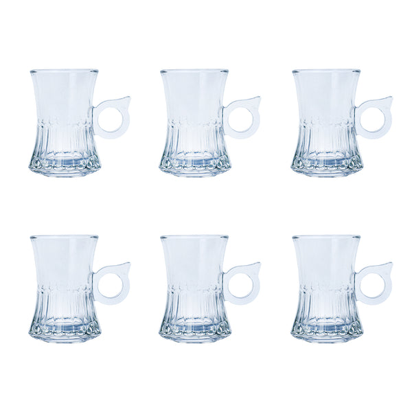 Set of 6 Glass Tea Cups with Handles