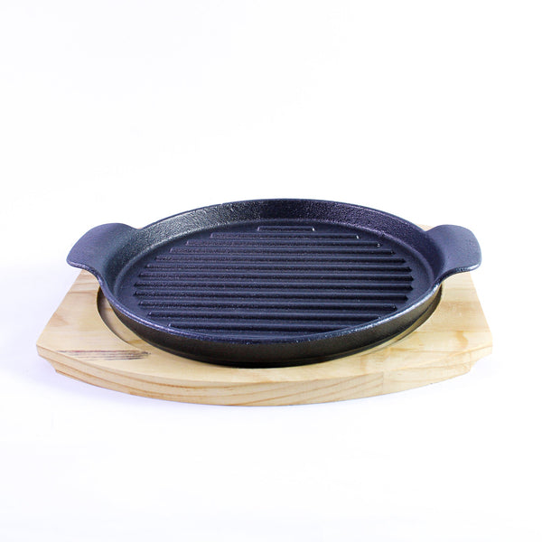 Round grill, size 27 cm, with a wooden stand