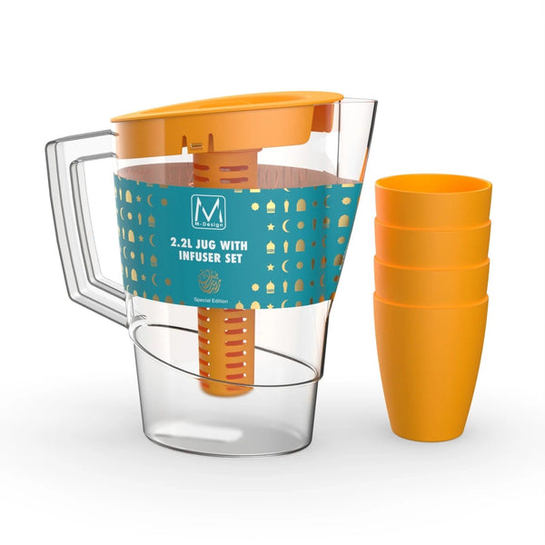 2.2L Jug + 4 Orange Cup Set